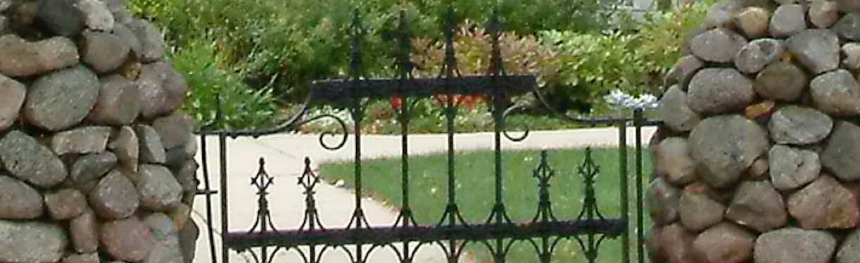 Stone headers and entrance gate to the historic lund-hoel house. 